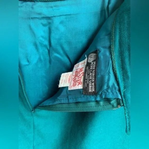 [SOLD] VINTAGE 100% Wool 50's Teal Aqua Jewel Tone High waisted Pencil Skirt - Picture 3 of 10